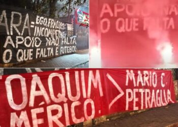 Torcida do Athletico protesta na Baixada, cobra Petraglia e detona: “Elenco de centavos”