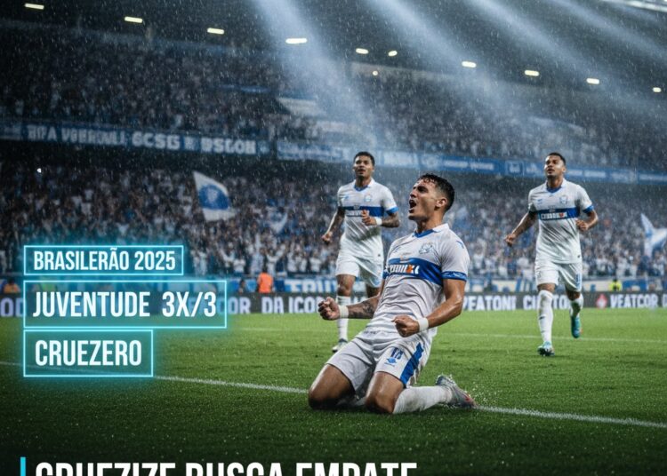 Cruzeiro busca empate eletrizante (3×3) contra o Juventude, mas perde chance de colar nos líderes